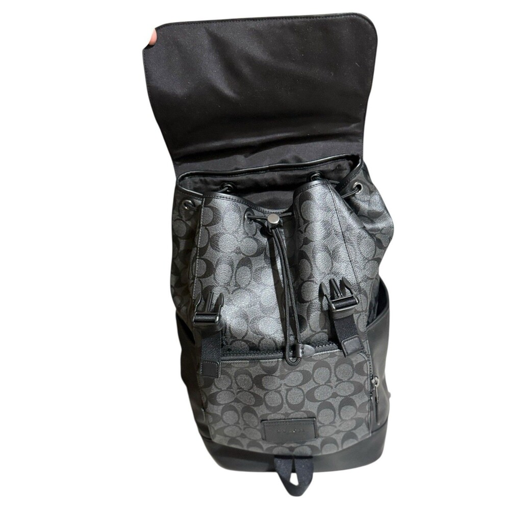 Coach Men's Track Backpack Signature Canvas In Gunmetal/Charcoal/Black C2712 - Picture 2 of 10